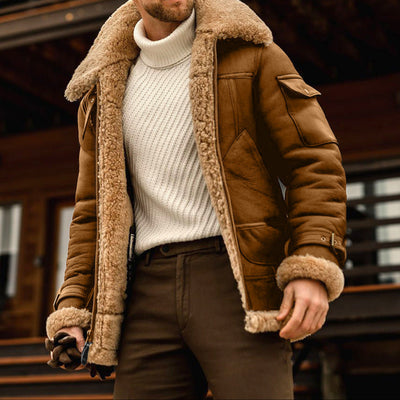 Men's Faux Leather Aviator Jacket with Shearling Lining