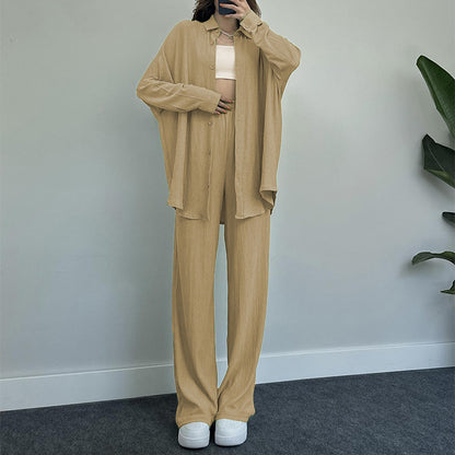 Long-sleeved Shirt Wide-leg Trousers Two-piece Set