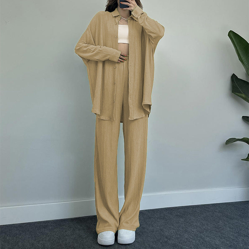 Long-sleeved Shirt Wide-leg Trousers Two-piece Set