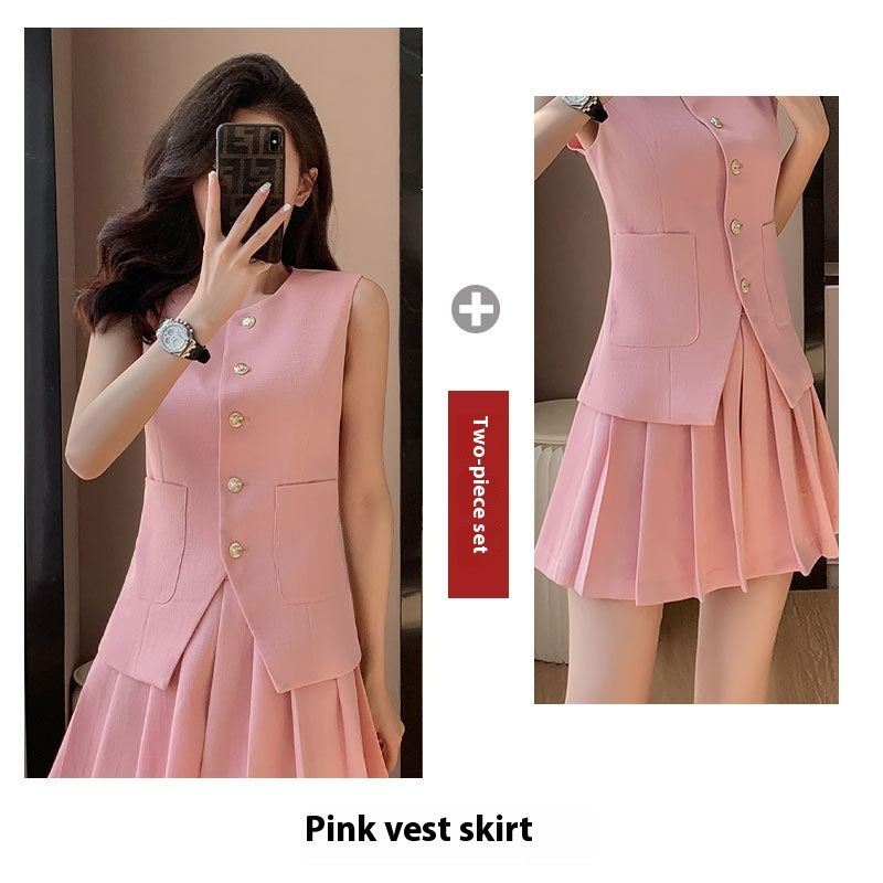 Tailored Vest & Pleated Skirt Set
