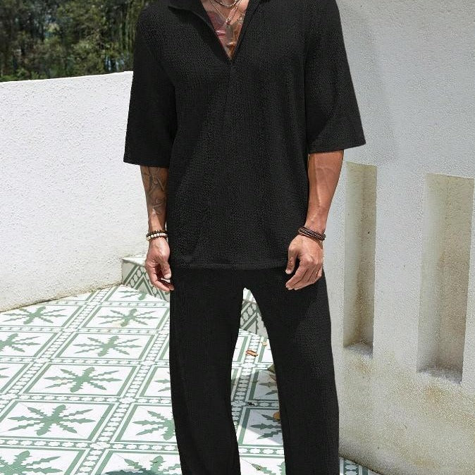 Men's Relaxed Fit Linen Blend Two-Piece Lounge Set – Comfortable & Stylish