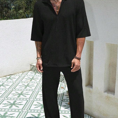 Men's Relaxed Fit Linen Blend Two-Piece Lounge Set – Comfortable & Stylish