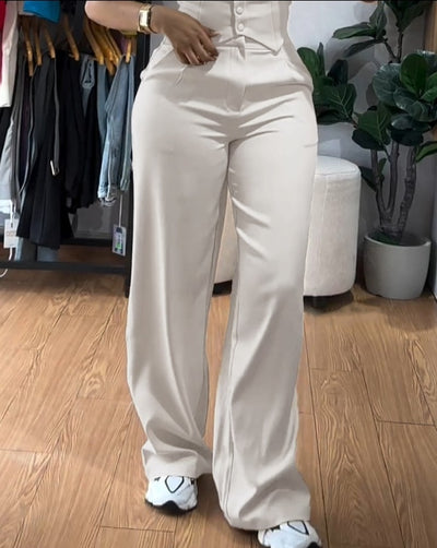 Slim Fit Vest & High Waisted Wide Leg Pants