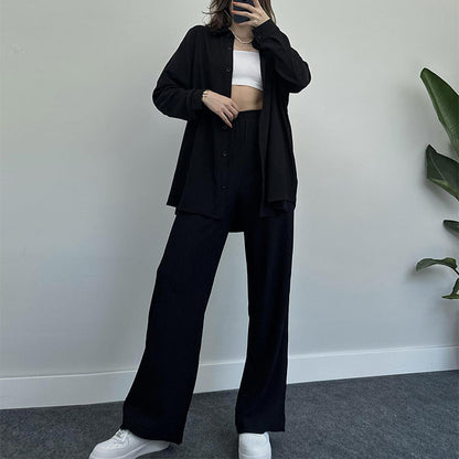 Long-sleeved Shirt Wide-leg Trousers Two-piece Set