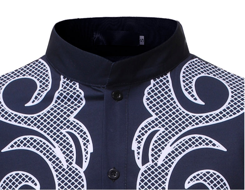 Men's Traditional African Embroidered Dashiki Shirt – Elegant Nigerian Style with Gold & White Detailing