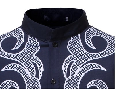 Men's Traditional African Embroidered Dashiki Shirt – Elegant Nigerian Style with Gold & White Detailing