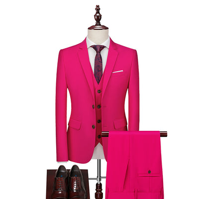 Men's British Slim-Fit Three-Piece Suit - Elegant Formal Attire for Weddings & Occasions