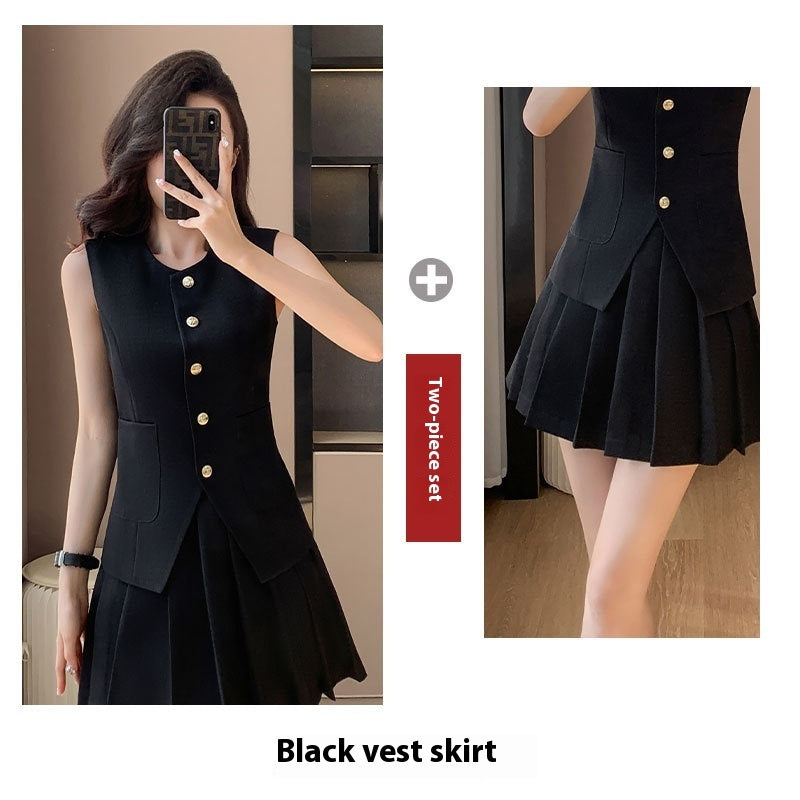 Tailored Vest & Pleated Skirt Set