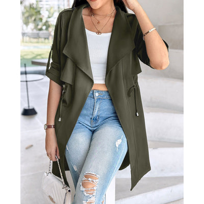 Mid-length Rolled Sleeves Trench Coat