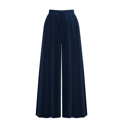 Loose Drawstring Side Slit Wide Leg Pants