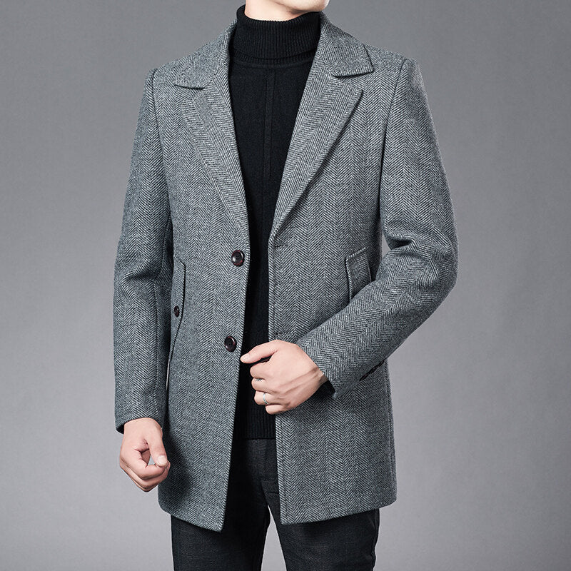 Men's Classic Gray Wool Blend Overcoat