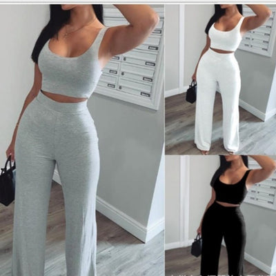 Sporty Basic Wide Leg Pants Set
