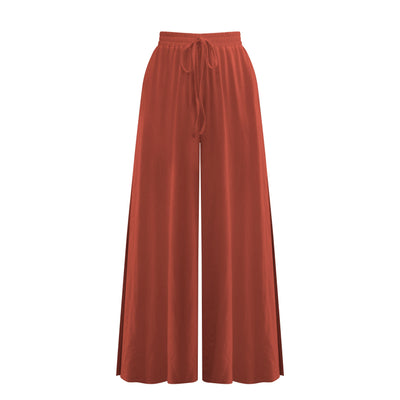 Loose Drawstring Side Slit Wide Leg Pants
