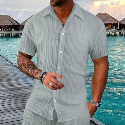 Men's Stylish Short Sleeve Linen Shirt & Matching Pants Set – Casual Vacation Wear
