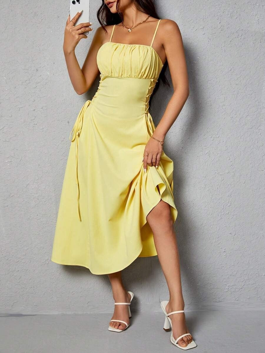 Spaghetti Straps Chest Wrap Midi Dress