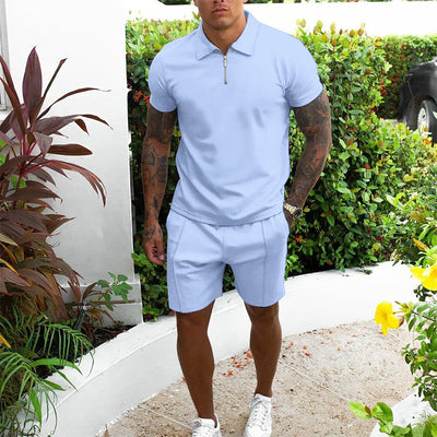 Men's Casual Short Sleeve Polo Shirt & Matching Shorts Set – Comfortable Summer Lounge Wear