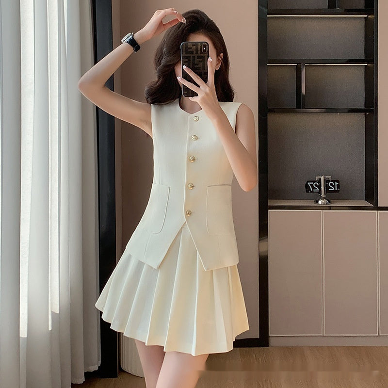 Tailored Vest & Pleated Skirt Set