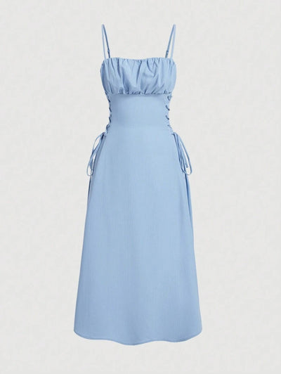 Spaghetti Straps Chest Wrap Midi Dress
