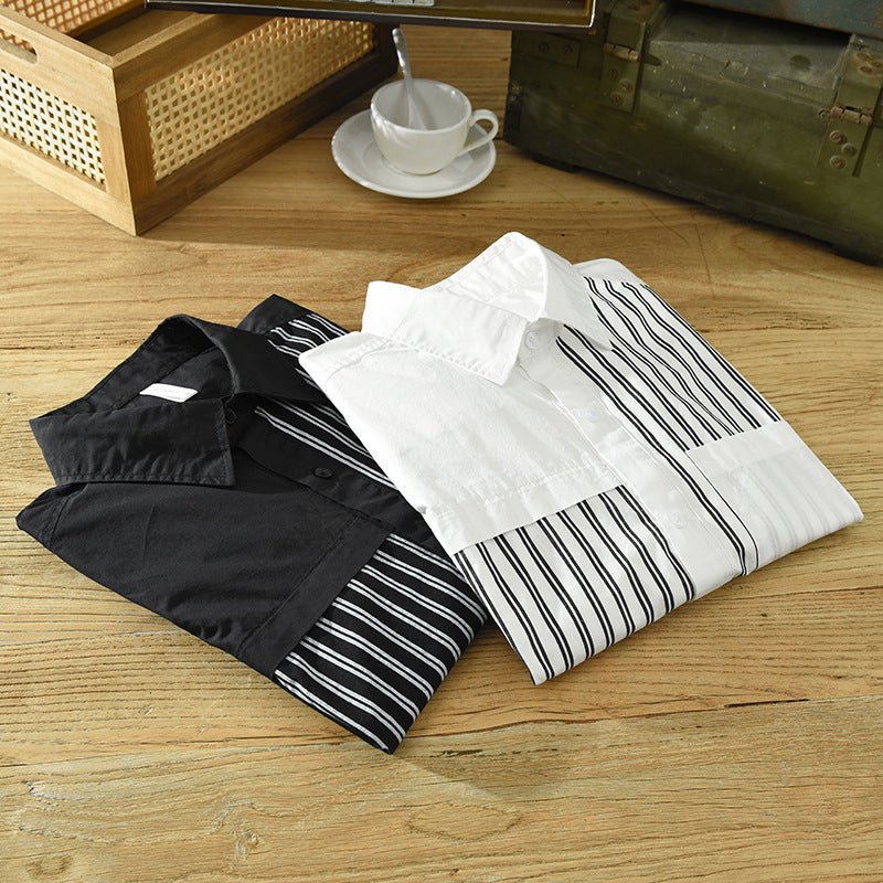 Men's Modern Patchwork Striped Shirt – Stylish Casual Button-Down