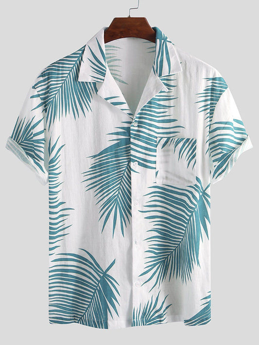 Men's Tropical Palm Leaf Print Short Sleeve Shirt – Casual, Vibrant & Perfect for Summer