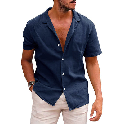 Men's Linen-Blend Short-Sleeve Casual Shirt – Stylish, Lightweight & Breathable