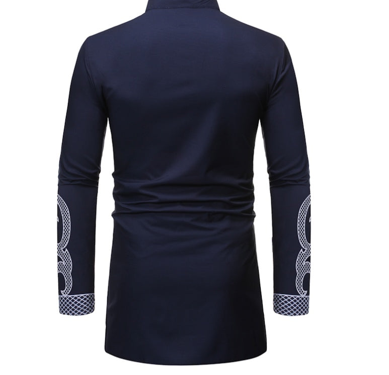 Men's Traditional African Embroidered Dashiki Shirt – Elegant Nigerian Style with Gold & White Detailing