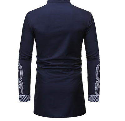 Men's Traditional African Embroidered Dashiki Shirt – Elegant Nigerian Style with Gold & White Detailing