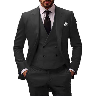 Men's Three-Piece Suit with Double-Breasted Waistcoat