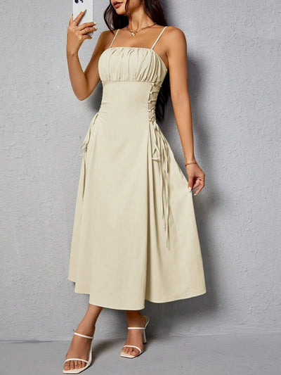 Spaghetti Straps Chest Wrap Midi Dress