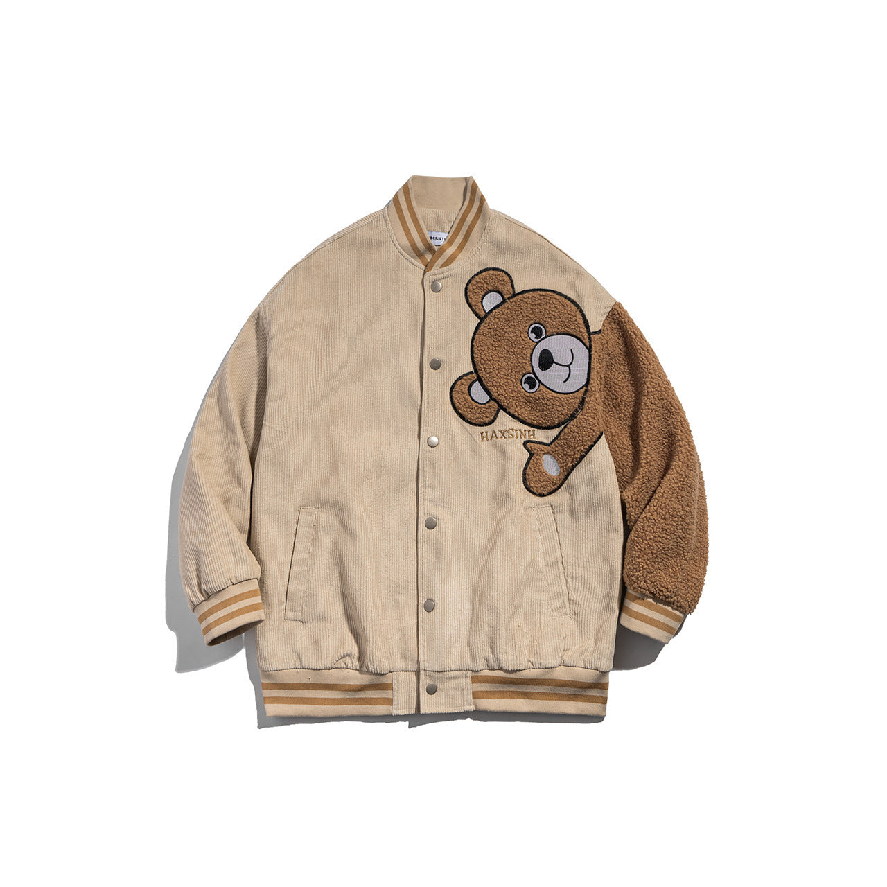 Mens' Cozy Teddy Bear Embroidered Bomber Jacket