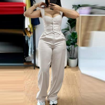 Slim Fit Vest & High Waisted Wide Leg Pants