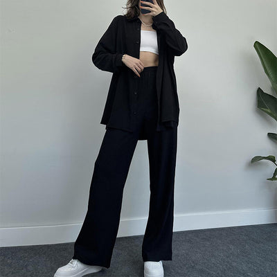 Long-sleeved Shirt Wide-leg Trousers Two-piece Set