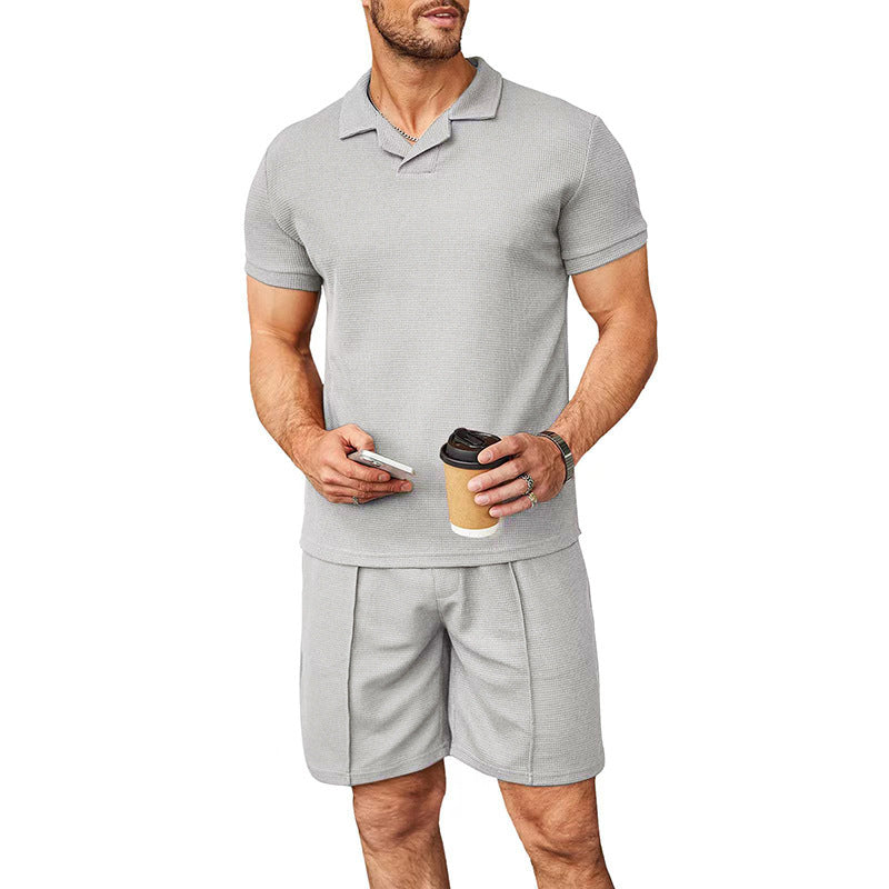 Men's Casual Short Sleeve Polo Shirt & Shorts Set - Comfortable Summer Lounge Wear