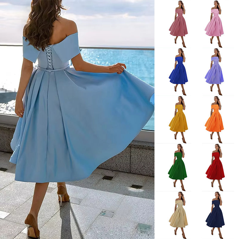 Annie Off-Shoulder Tea Length Dress