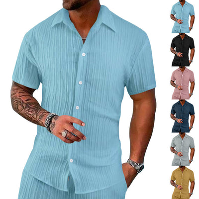 Men's Stylish Short Sleeve Linen Shirt & Matching Pants Set – Casual Vacation Wear