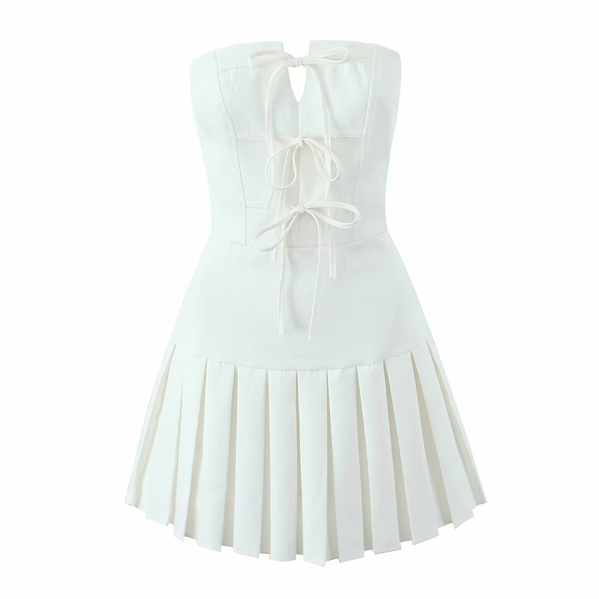Tube Top Bow Pleated Dress
