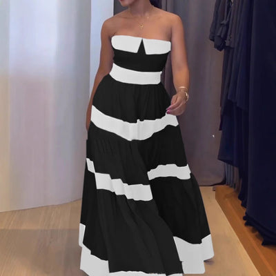 Elegant Contrast Color Sleeveless Dress
