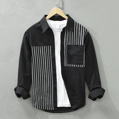 Men's Modern Patchwork Striped Shirt – Stylish Casual Button-Down