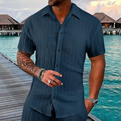 Men's Stylish Short Sleeve Linen Shirt & Matching Pants Set – Casual Vacation Wear