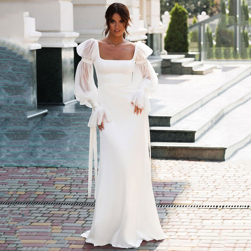 Precious Puff Sleeves Long Dress