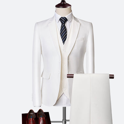 Men's British Slim-Fit Three-Piece Suit - Elegant Formal Attire for Weddings & Occasions