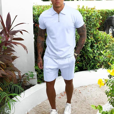Men's Casual Short Sleeve Polo Shirt & Matching Shorts Set – Comfortable Summer Lounge Wear