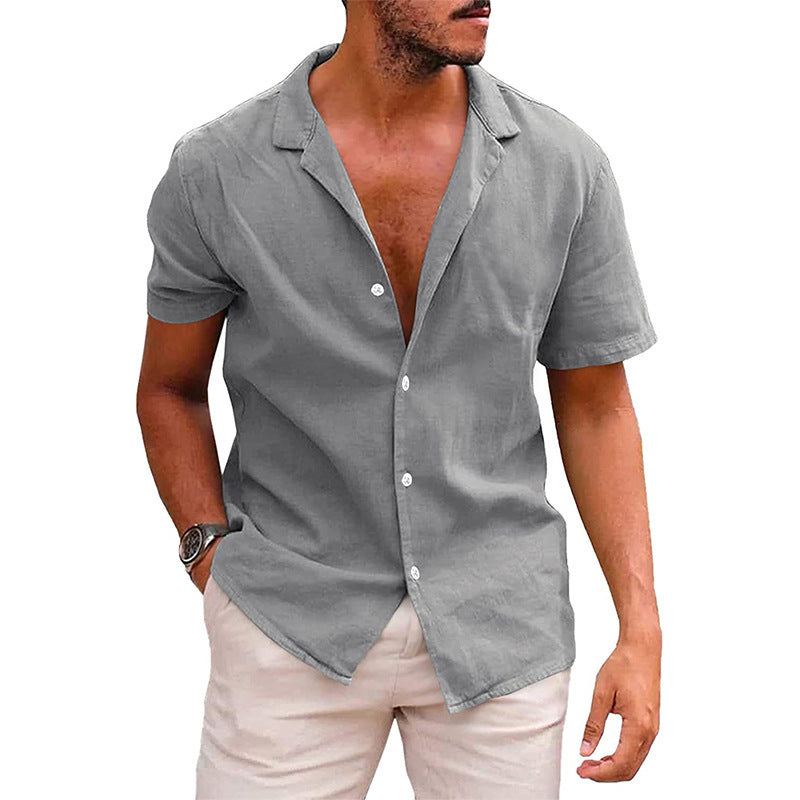 Men's Linen-Blend Short-Sleeve Casual Shirt – Stylish, Lightweight & Breathable