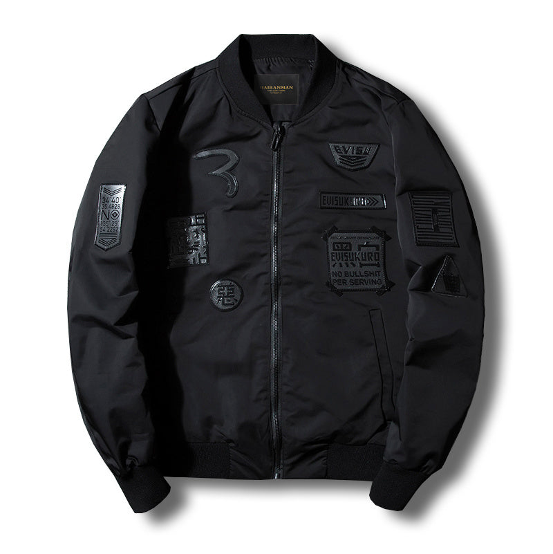 Men's Tactical Bomber Jacket with Multiple Patches