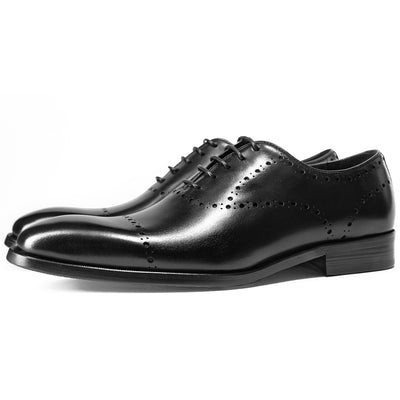 Luxury Leather Dress Shoes – Elegant Brogue Detailing in Black & Brown: Cowhide British Style Brock Oxford Shoes Men