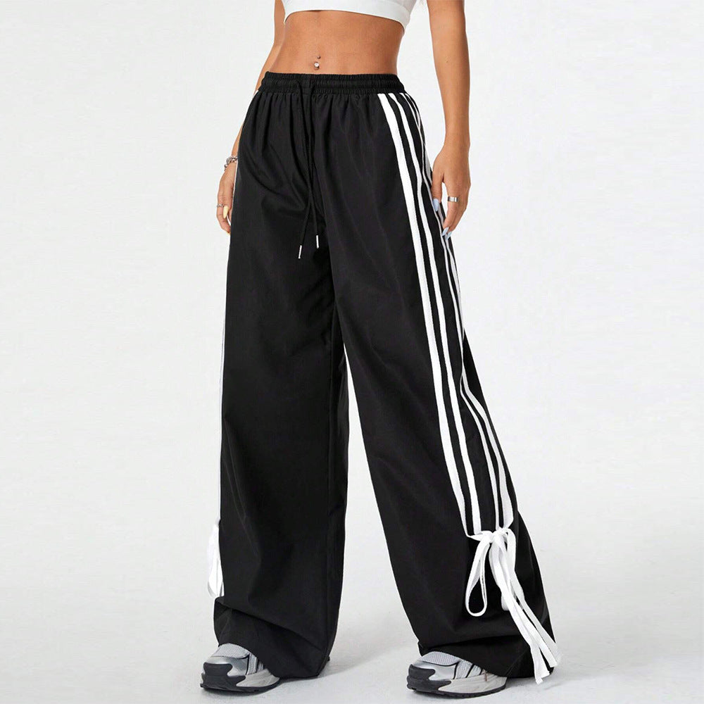 Sporty Wide Leg Drawstring Pants