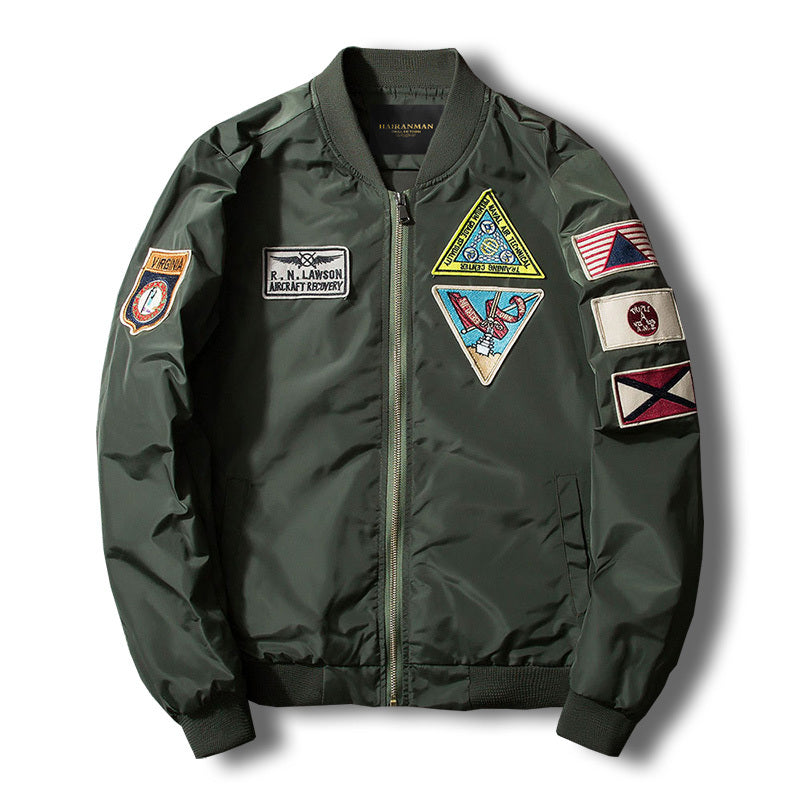 Men's Tactical Bomber Jacket with Multiple Patches