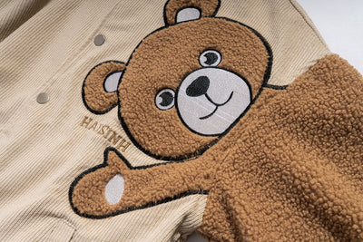 Mens' Cozy Teddy Bear Embroidered Bomber Jacket