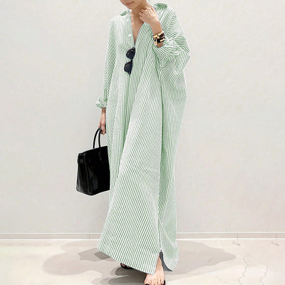 Striped Maxi Long Sleeve Shirt Dress