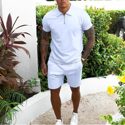 Men's Casual Short Sleeve Polo Shirt & Matching Shorts Set – Comfortable Summer Lounge Wear